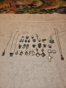 Vintage Unique lot of indian Sterling Silver Blue Stone Turquoise  jewelry.