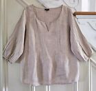 Talbots Linen Pintuck Popover Pleated Blouse 3/4 Sleeve Flax Oatmeal Size 1X