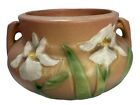 ROSEVILLE Pottery Tan Brown Iris Double Handled Vintage Vase / Bowl Grade C READ