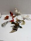 Lot of 8 Vintage Bird Ornaments Nice Variety of Birds Hanging, Wired, Clip-on