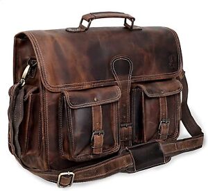 Leather Laptop Messenger Bag Satchel Vintage Brown Distressed Leather 18