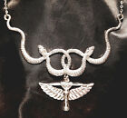 Ouroboros Auryn Snake Necklace Goddess Isis Aset Pendant, Silvertone, Egyptian