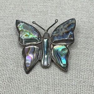 Vintage Sterling Silver MEXICO Abalone Butterfly Brooch Pin