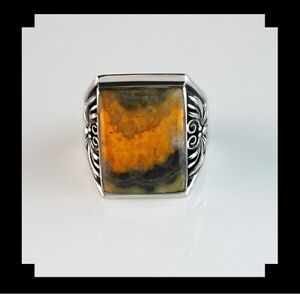 Navajo Style Sterling and Bumblebee Jasper Men's Ring Size 11 1/2