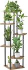 6 Tier Tall Corner Plant Stands Indoor, 45Inch Large Metal Wood Flower Pot Shelf
