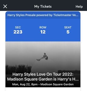Harry Styles Love On Tour Concert Ticket 8/22 Madison Sqaure Garden