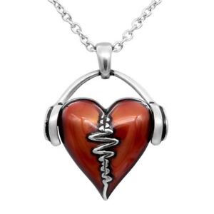 HeartBeat Necklace Headphones Music Love Red Heart Pendant Jewelry By Controse