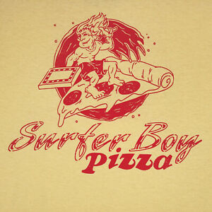 STRANGER THINGS SURFER BOY PIZZA T SHIRT MENS SMALL YELLOW DOUBLE SIDED NWT