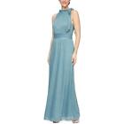 SLNY Womens Blue Bow Long Formal Evening Dress Gown 4 BHFO 4303