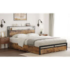 HAUSOURCE Queen Bed Frame w/ Headboard, Drawers & Outlets, Rustic Brown (Used)