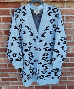 Betsey's Boutique Shop Sweater Women's Size Large Cardigan Duster Grey Cow Print