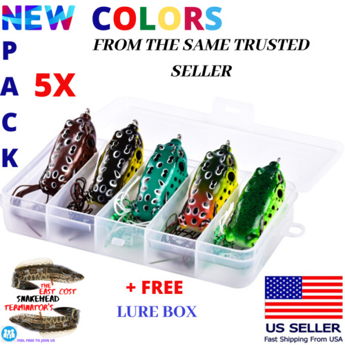 5x High Quality Fishing SNAKEHEAD Lures Frog Topwater Crankbait +BOX Bass Bait
