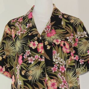 Sag Harbor Hawaiian Floral Print Short Sleeve Button Up Shirt Size M (C866)