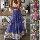 Womens Paisley Print Smocked High Waist Maxi Skirt A-Line Modern Modest
