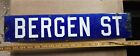 Real VINTAGE NYC NEW YORK CITY BERGEN STREET SIGN 1902 Porcelain BROOKLYN COBBLE