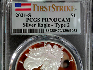 2021-S Silver Eagle Proof Type 2 PCGS PR70 DCAM First Strike San Francisco OGP