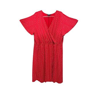 Lands End Dress Women Size 20 22 W Red Faux Wrap Polka Dot Flutter Sleeve Comfy