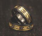 Meteorite Hammered Gold Leaf Ring Black Hammered Men's Wedding Band Wooden Box