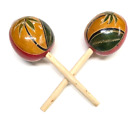 * Large Maracas Hand Painted Wood & Gourd Rattle Salsa Shakers Percussion Tropic