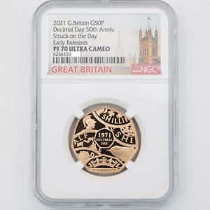 2021 Great Britain Decimal Day 50th Anniv. 50 Pence Gold Proof Coin NGC PF 70 UC