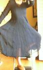 Vintage Romantic Victorian Cottage Core Navy Blue Dress Crinkle rayon fits S-M