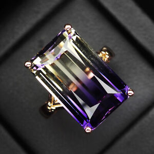 Gorgeous Ametrine Baguette Rare 23.10Ct 925 Sterling Silver Rose Gold Rings