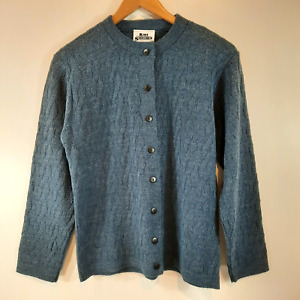 Vintage Knit Stitches Womens Cardigan Small Blue Button Front Sweater USA Granny
