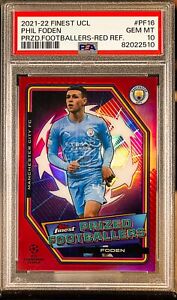 New Listing2510 Phil Foden 2021 Topps Finest UCL Prized Footballers Red Refractor /5 PSA 10