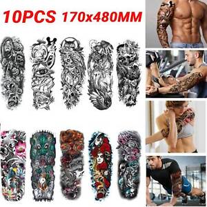 10 Sheets Fake Temporary Tattoo Large Full Arm Legs Body Art Stickers Waterproof