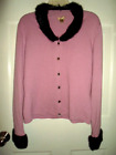 Nordstrom Pink 100% Cashmere Cardigan Sweater w/Genuine Mink Collar & Cuffs MED