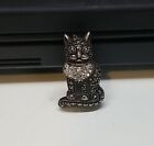 Vintage Sterling Silver Marcasite & Sparkling Stone Kitty Cat Pin Heart Collar
