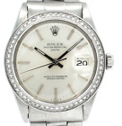 Mens Vintage ROLEX Oyster Perpetual Date 34mm Silver Dial Diamond Stainless