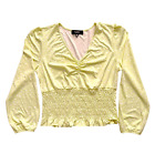 Slipslide Womens XL Boho Smocked Empire Waist V-Neck Crop Blouse Top Long Sleeve