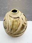 New ListingStudio Art Pottery Embossed Vase Egg Shape Vessel Signed - 3.75