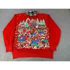 Vintage Holiday Christmas Sweater Bear Womens Large Red Snow Collared Winter