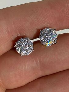 Real Solid 925 Silver Iced Simulated Diamonds Earrings 1/3