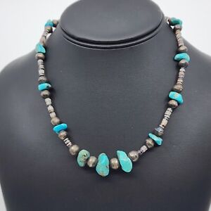 Old Pawn Native American Sterling Turquoise Heishi Necklace 17