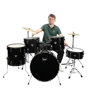 Glarry 5 Pieces Full Size Adult Drum Set Cymbals Kit with Stool & Sticks Black