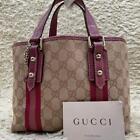GUCCI Sherry Tote Bag Shoulder GG Canvas Leather Pink Women Authentic MBa0429