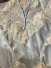 Ilise Stevens Lt Blue Nightgown Silky/ Cotton Lace Small Taiwan 1 Button Stained