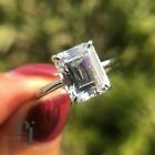 Moissanite Solitaire Engagement Ring Solid 14K White Gold 2 Carat Emerald Cut