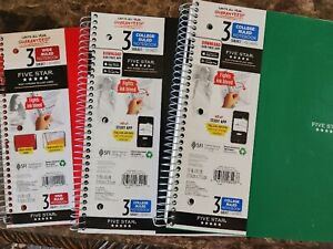Five Star Wirebound College Ruled Notebook - 3 Subject 150 Pages. Multiple Color