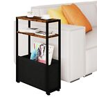 Narrow End Table, Small Narrow Side Table with Storage Pouch, Thin Side Table...
