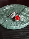 Elegant Red Agate Fox Cabochon Ring with Diamond Accents