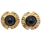Chicos Domed Clip On Earrings Gold Tone Black Enamel Round .75