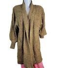 Vintage 80s Oversize Teddy Cardigan Women Large Brown Sweater Jacket 12 14 Fall