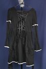 Black Long Sleeve Cotton Ruffle Dress w/ Lace Up Front, Loli Goth, Medium