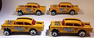 Hot Wheels 2023 '55 Chevy Bel Air Gasser Yellow Lot of 4 New Out of Pack