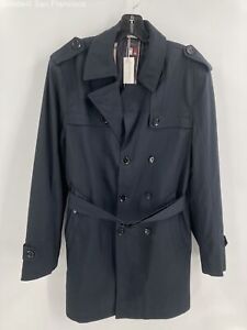 NWT Bellezza Republic Mens Black Belted Double Breasted Trench Coat Size Medium