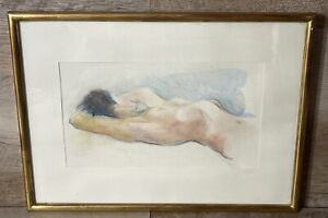 Vintage French Original Pencil Drawing Nude Woman Framed 14 1/4” X 10 3/8”